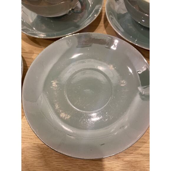 Lusterware Tea Set For 5 - Teapot, Sugar, Creamer, Cups & Saucers Japan Aqua - Picture 13 of 16